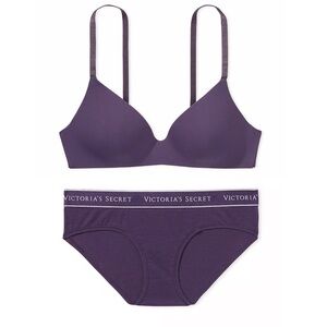 Victoria’s Secret Lightly Lined Ribbed Wireless Bra & Panty Set Purple 34A NWT